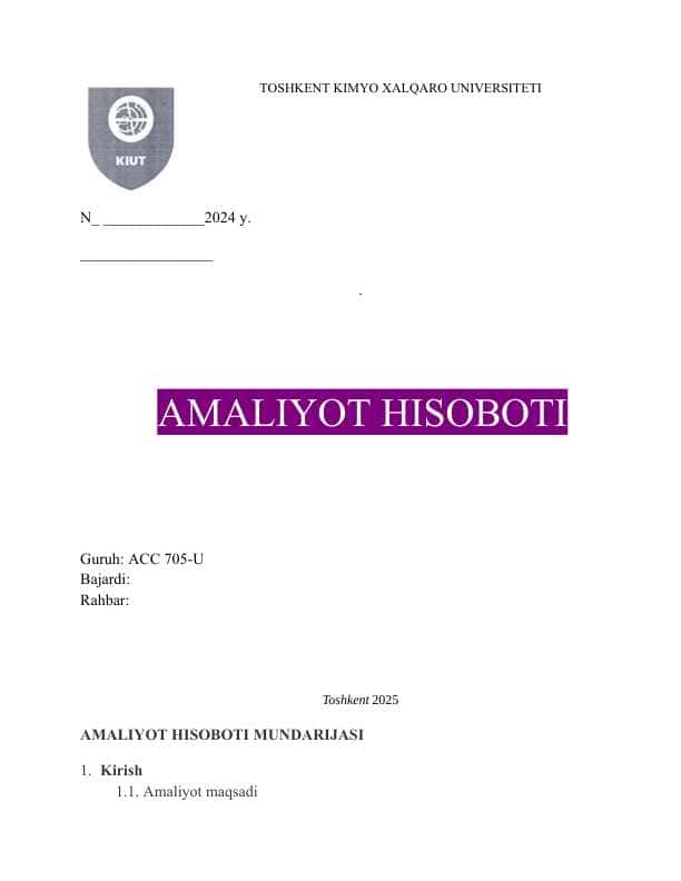 Ulgurji savdo. AMALIYOT HISOBOTI