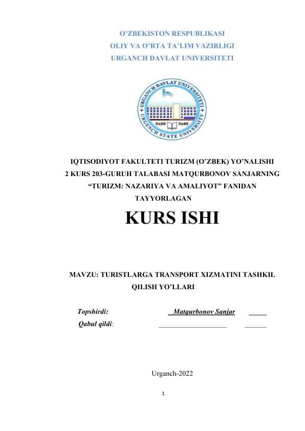 TURISTLARGA TRANSPORT XIZMATINI TASHKIL QILISH YO’LLARI