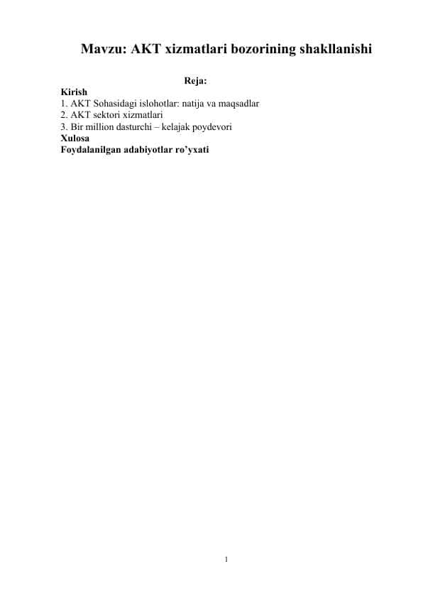 Referat AKT xizmatlari bozorining shakllanishi