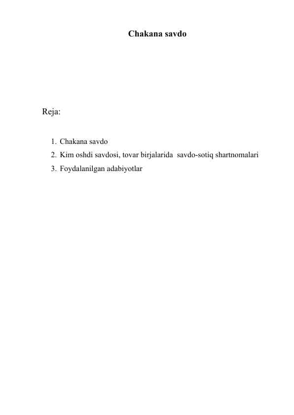 Chakana oldi sotti shartnomasi. chakana savdo