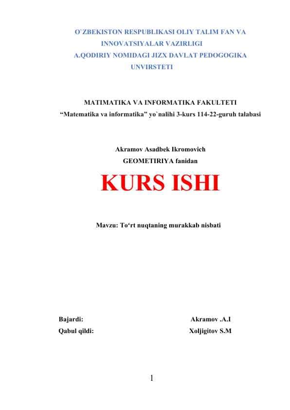 Toʻrt nuqtaning murakkab nisbati kurs ishi