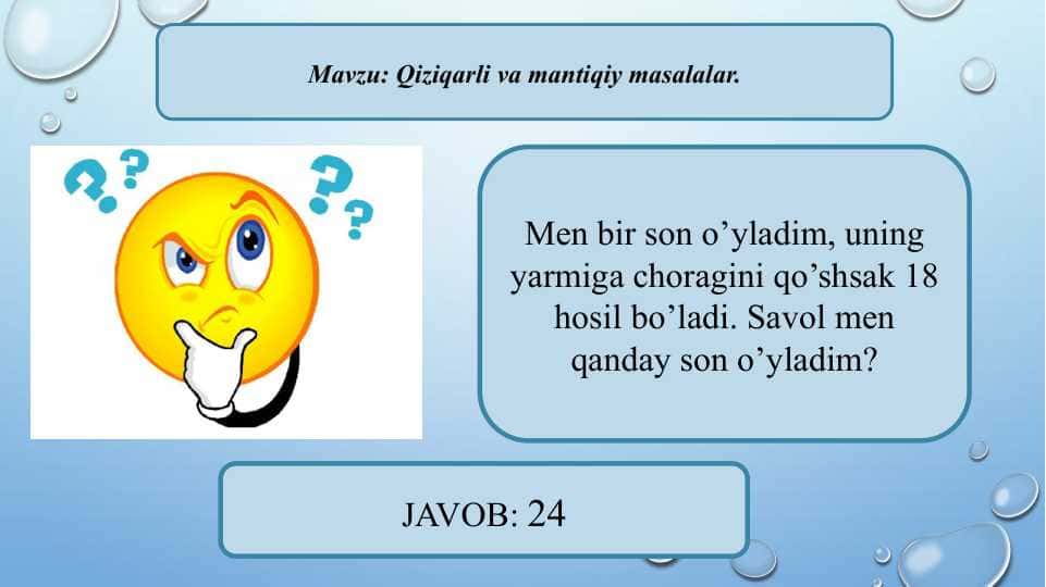 Qiziqarli va mantiqiy masalalar - Дашт, чалачўл ва чўл тупроқлари Қизиқарли ва мантиқий масалалар