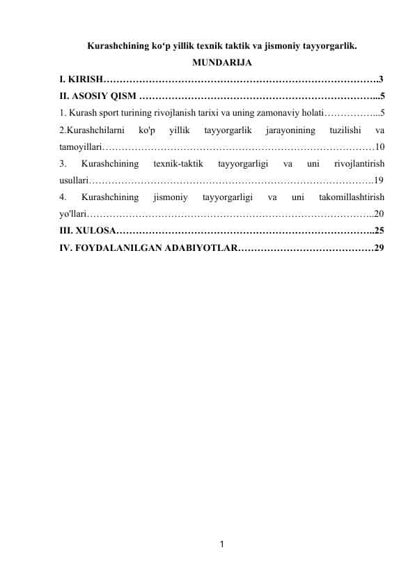 Kurashchining koʻp yillik texnik taktik va jismoniy tayyorgarlik.