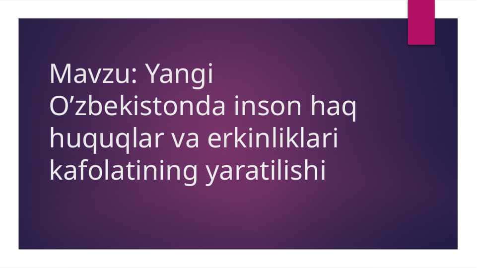 Yangi O’zbekistonda inson haq huquqlar va erkinliklari kafolatining yaratilishi
