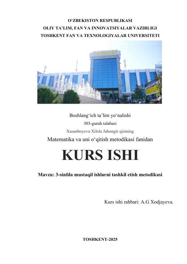 3-sinfda mustaqil ishlarni tashkil etish metodikasi