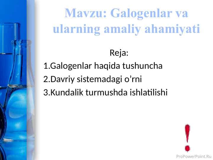 Galogenlar va ularning amaliy ahamiyati