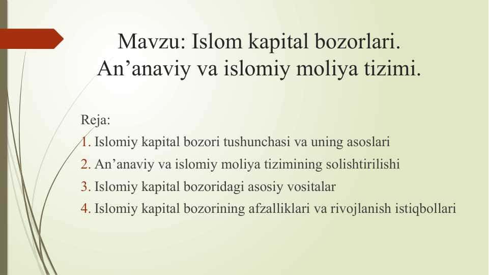 Islom kapital bozorlari. An’anaviy va islomiy moliya tizimi