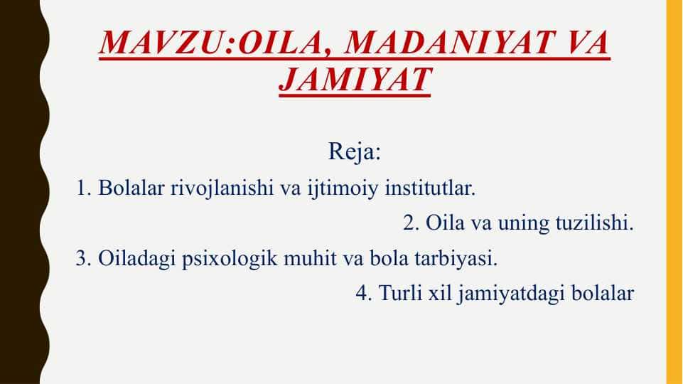 Oila, madaniyat va jamiyat
