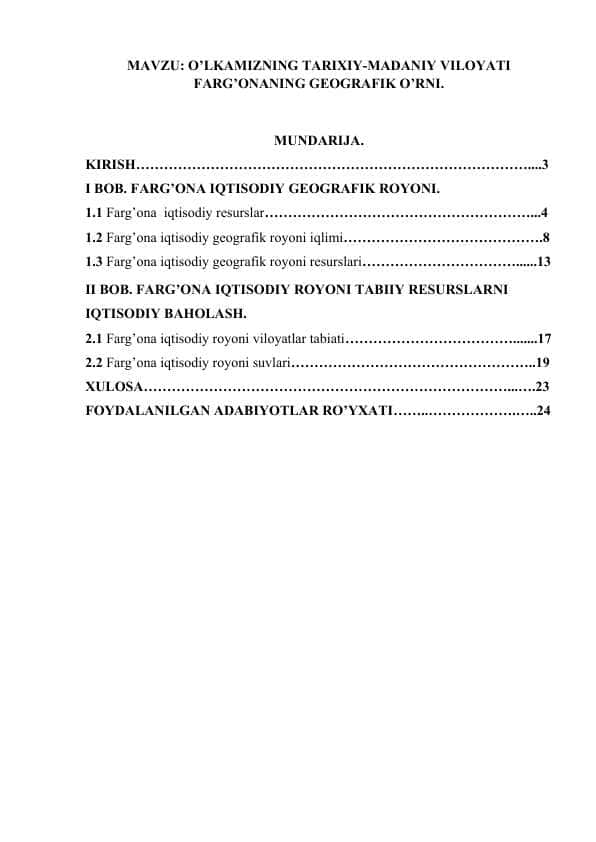 O’LKAMIZNING TARIXIY-MADANIY VILOYATI FARG’ONANING GEOGRAFIK O’RNI..docx