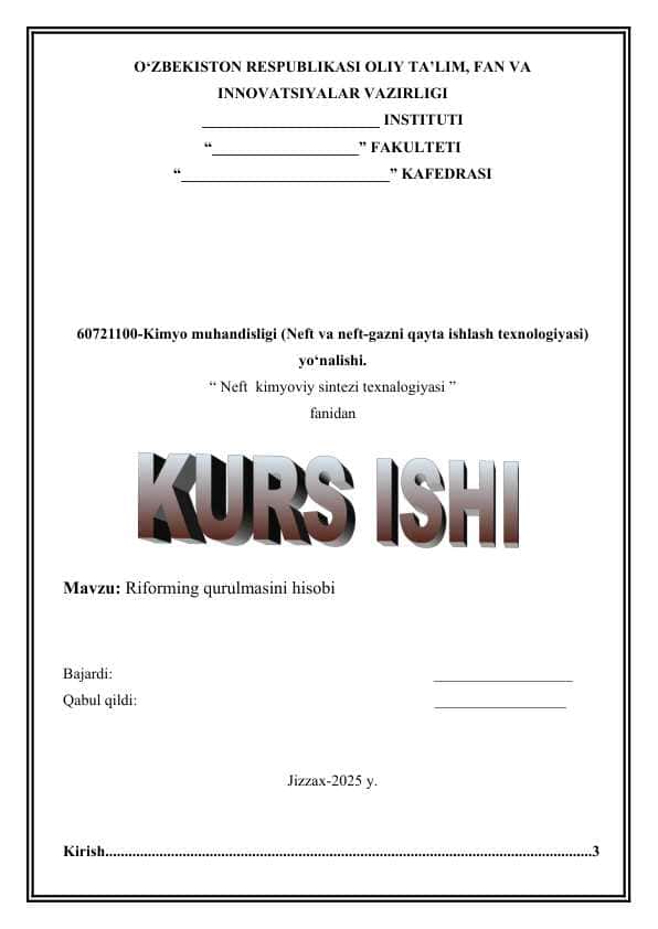 Riforming qurulmasini hisobi