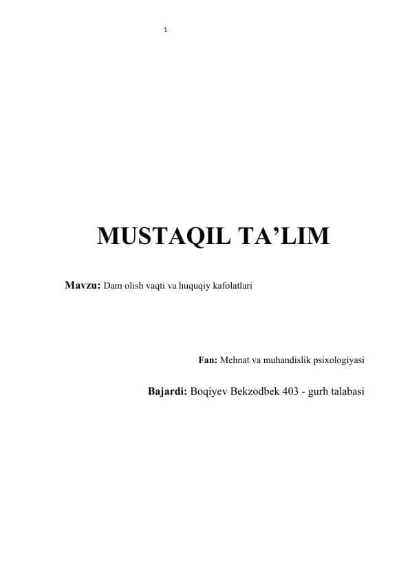 Dam olish vaqti va huquqiy kafolatlari