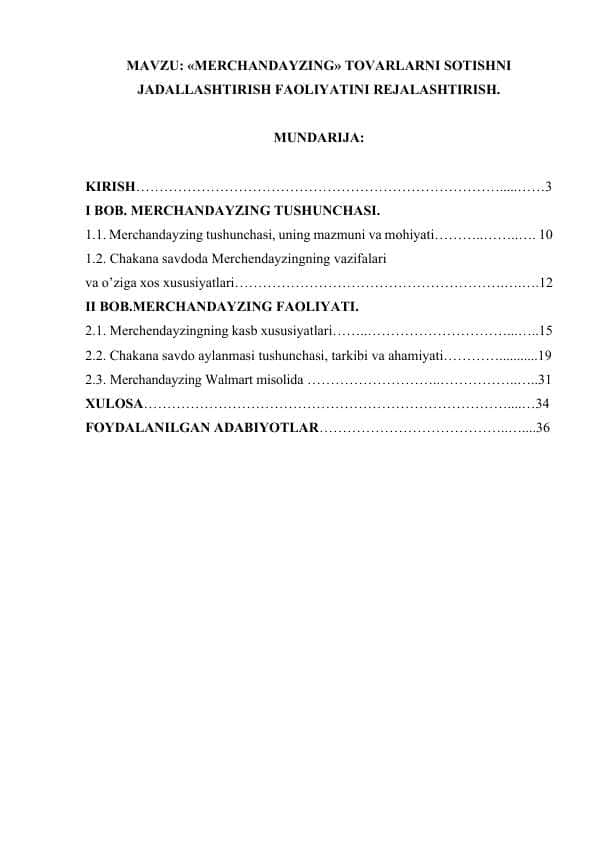 «MERCHANDAYZING» TOVARLARNI SOTISHNI JADALLASHTIRISH FAOLIYATINI REJALASHTIRISH..docx