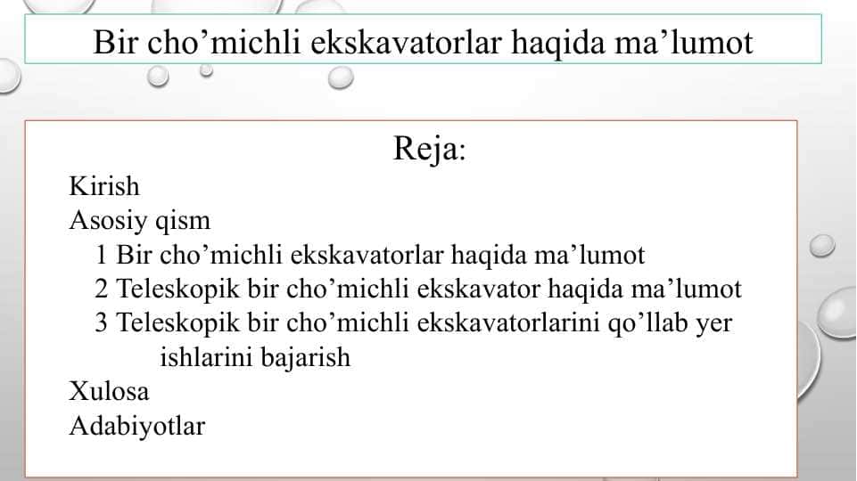 Bir cho’michli ekskavatorlar haqida ma’lumot