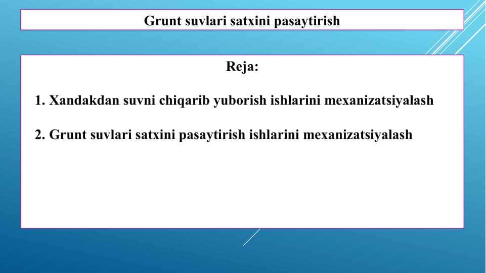 Grunt suvlari satxini pasaytirish