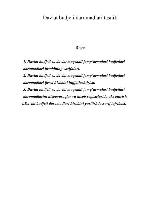 Davlat budjeti daromadlari tasnifi