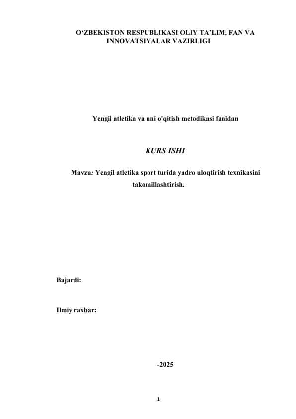 Yengil atletika sport turida yadro uloqtirish texnikasini takomillashtirish