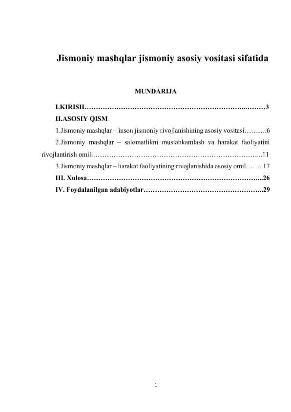 Jismoniy mashqlar jismoniy asosiy vositasi sifatida