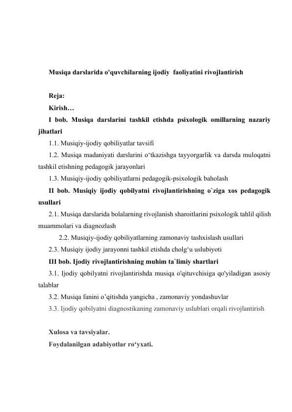 Musiqa darslarida o'quvchilarning ijodiy faoliyatini rivojlantirish