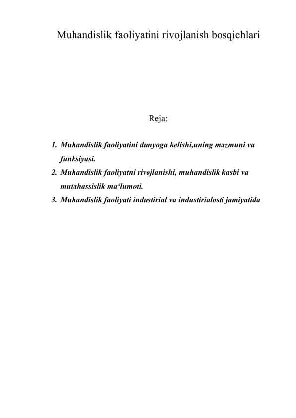 Muhandislik faoliyatini rivojlanish bosqichlari
