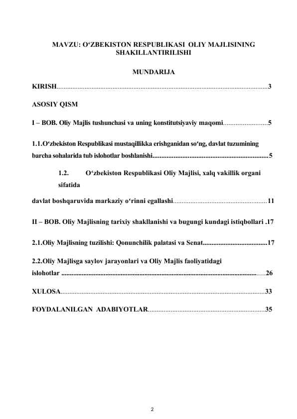 Oʻzbekiston Respublikasi Oliy Majlisining shakillantirilishi-