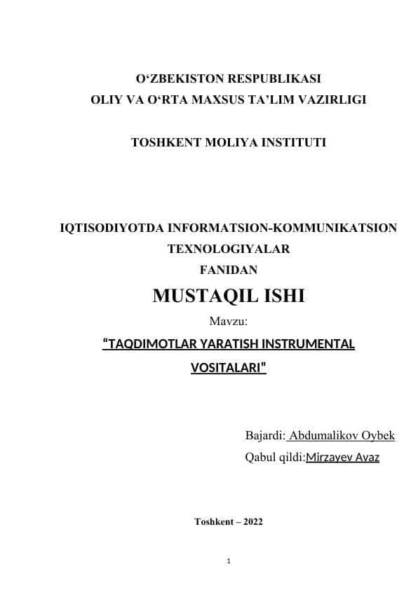TAQDIMOTLAR YARATISH INSTRUMENTAL VOSITALARI