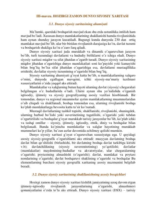 HOZIRGI ZAMON DUNYO SIYOSIY XARITASI