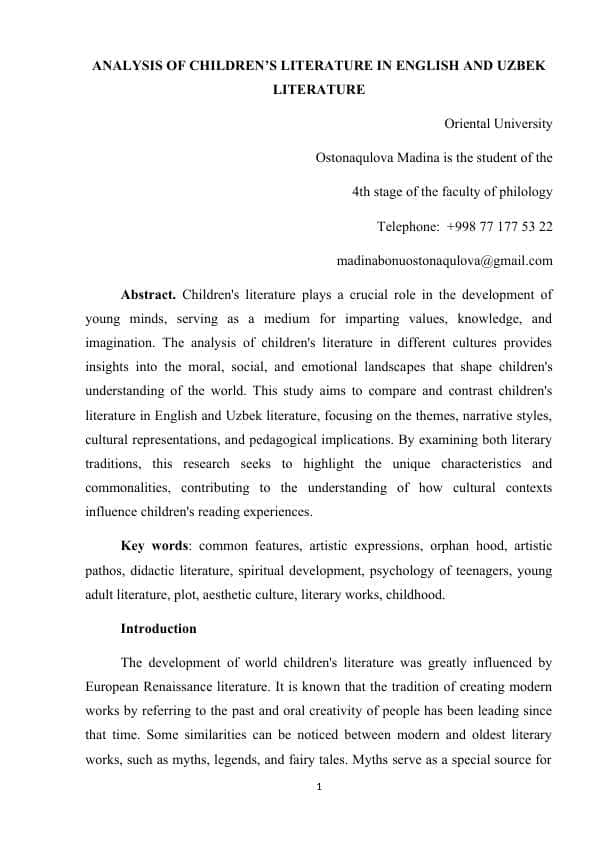 Analysis of childrenʼs literature in English and Uzbek