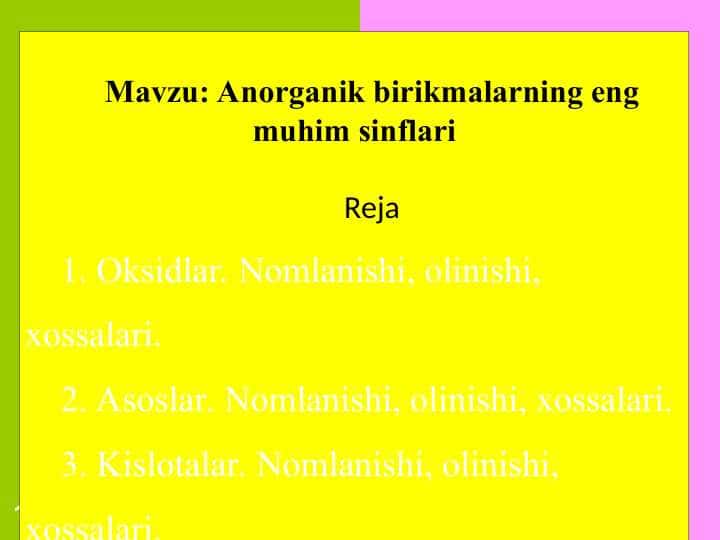 Anorganik birikmalarning eng muhim sinflari