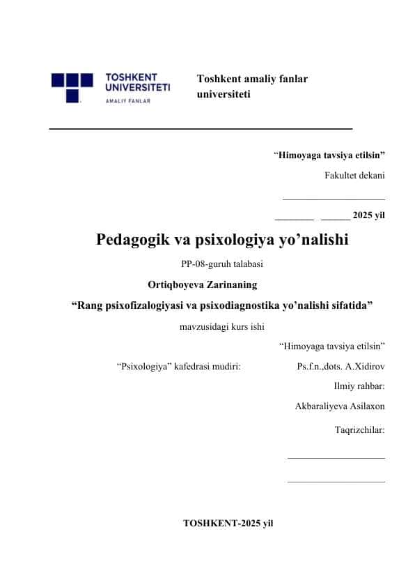 Rang psixofizalogiyasi va psixodiagnostika yo’nalishi sifatida