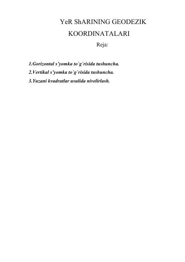 YeR ShARINING GEODEZIK KOORDINATALARI