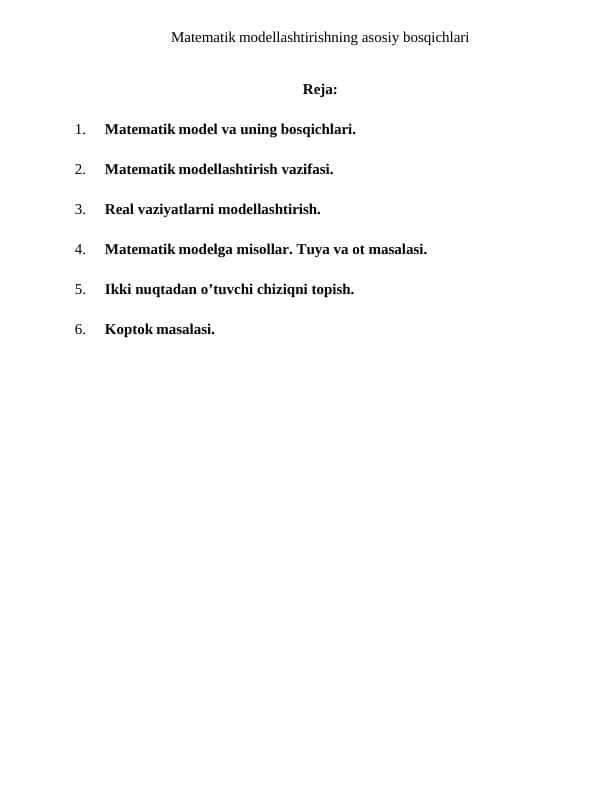 Matematik modellashtirishning asosiy bosqichlari