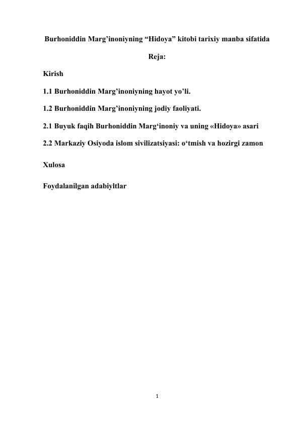 Burhoniddin Marg’inoniyning “Hidoya” kitobi tarixiy manba sifatida