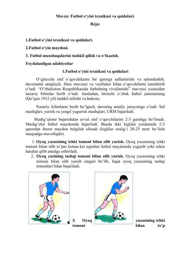 Futbol о‘yini texnikasi va qoidalari.