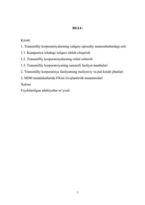 Global iqtisodiyotda transmilliy korporatsiyalarning tutgan o’rni