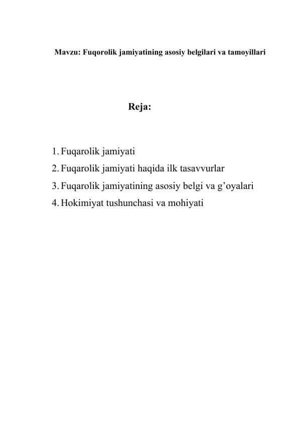 Fuqorolik jamiyatining asosiy belgilari va tamoyillari