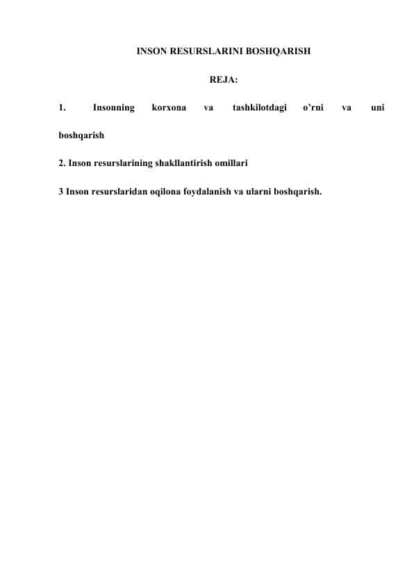 INSON RESURSLARINI BOSHQARISH