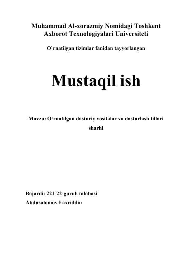 O‘rnatilgan dasturiy vositalar va dasturlash tillari sharhi