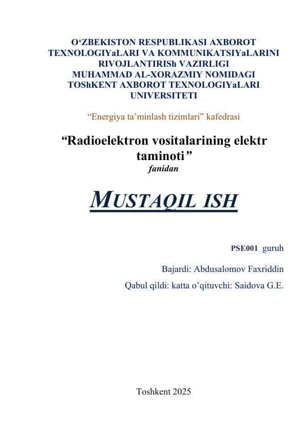 Radioelektron vositalarning klassifikatsiyasi