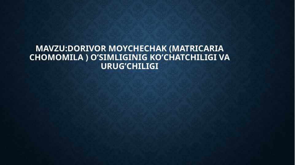 DORIVOR MOYCHECHAK O’SIMLIGINIG KO’CHATCHILIGI VA URUG’CHILIGI