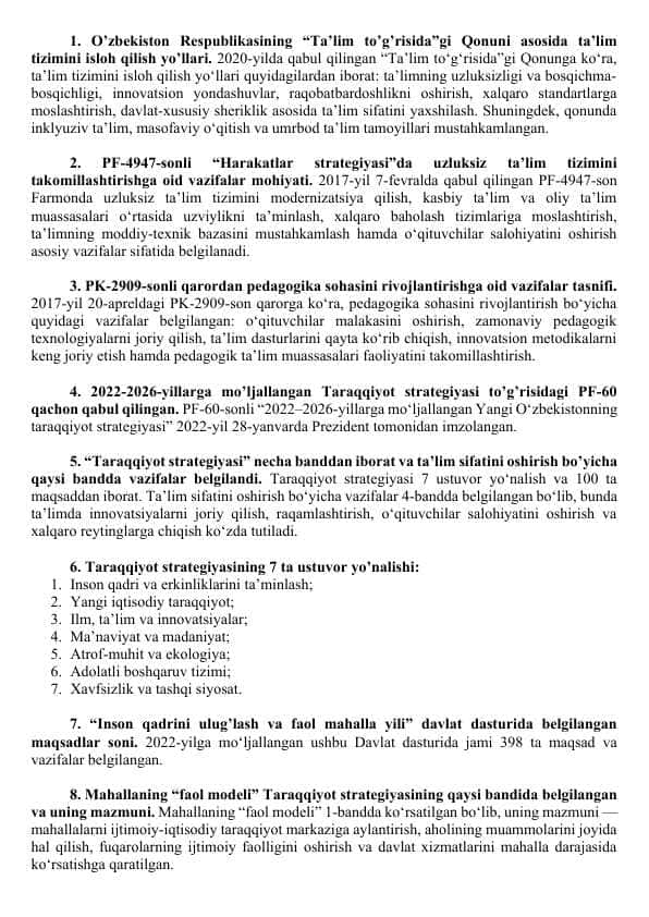 13.00.01 Magistratura va doktarantura Savollarga javob