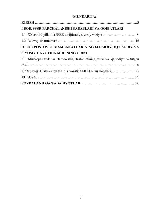MDH davlatlarining tuzilishi va uning ahamiyati