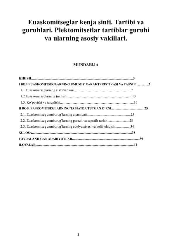 Euaskomitseglar kenja sinfi. Tartibi va guruhlari. Plektomitsetlar tartiblar guruhi va ularning asosiy vakillari.