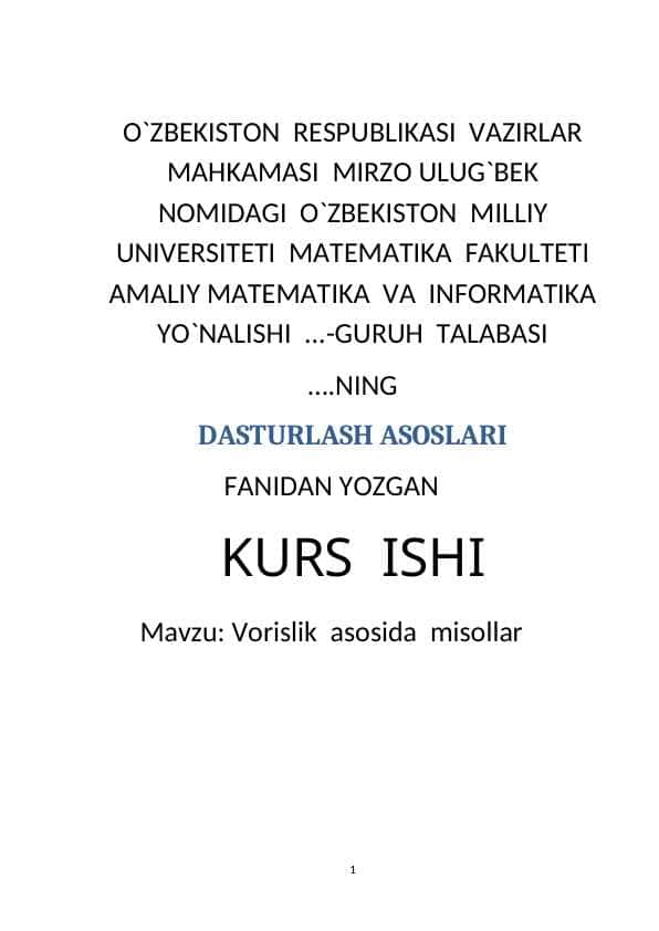 Vorislik asosida misollar