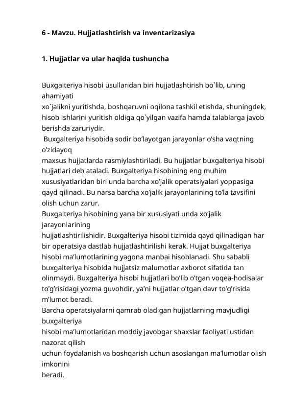 Hujjatlashtirish va invеntarizasiya
