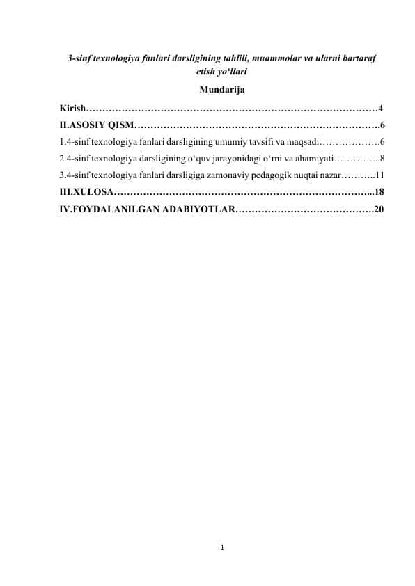 3-sinf texnologiya fanlari darsligining tahlili, muammolar va ularni bartaraf etish yoʻllari