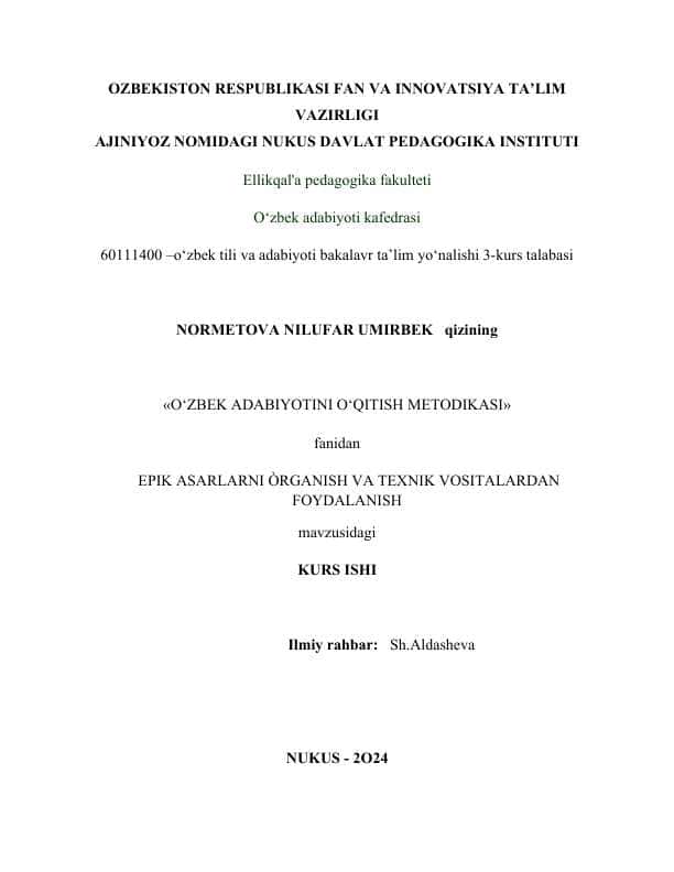 EPIK ASARLARNI ÒRGANISH VA TEXNIK VOSITALARDAN FOYDALANISH.docx