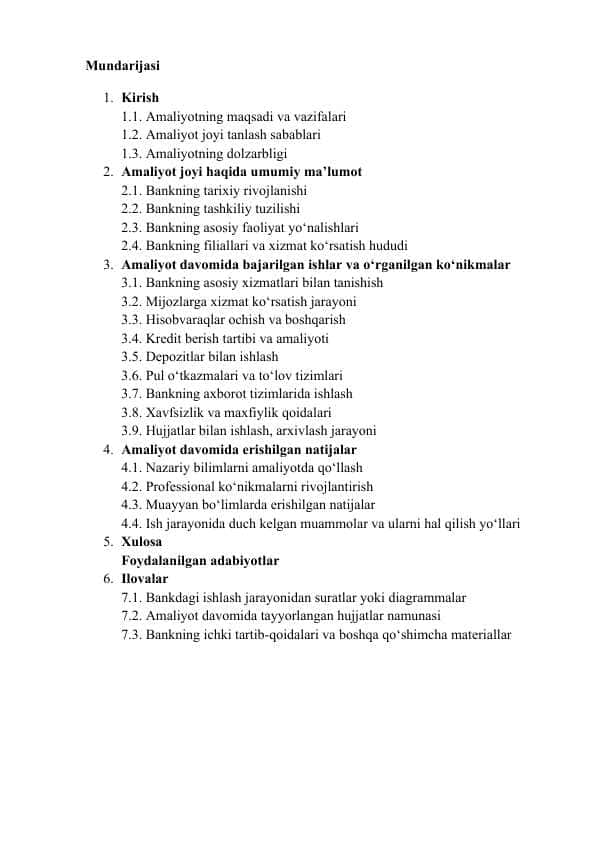 Amaliyot hisoboti Bankda (Universal)