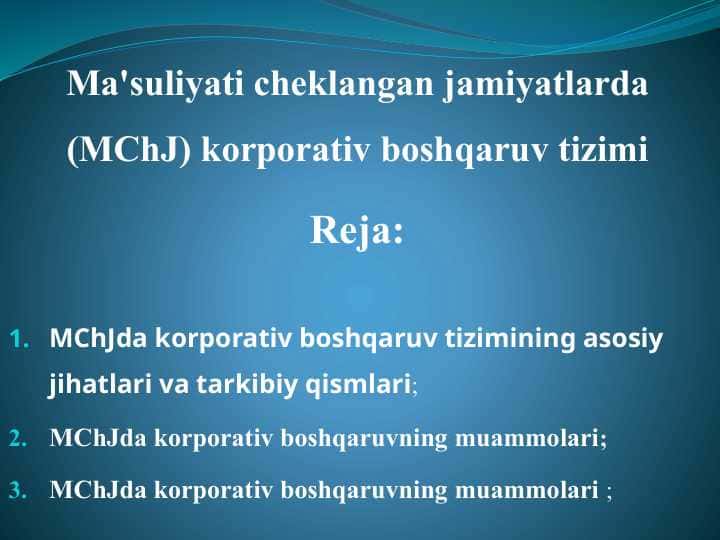 Mas’uliyati cheklangan jamiyatlarda korporativ boshqaruv tizimi