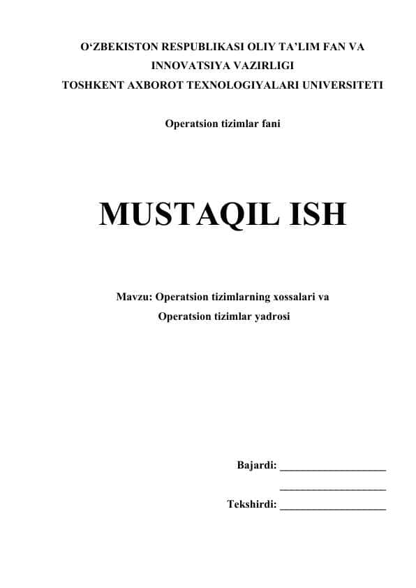 Operatsion tizimlarning xossalari va Operatsion tizimlar yadrosi