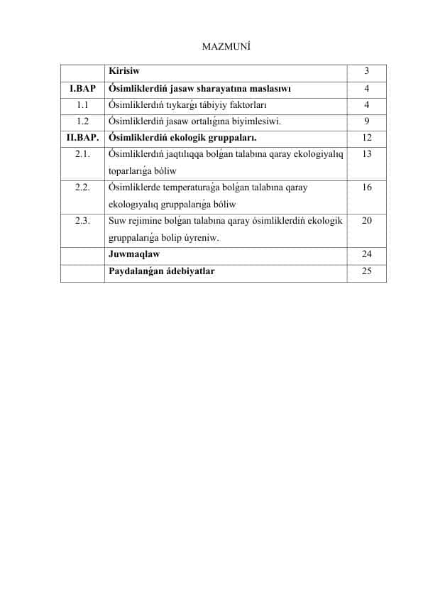 Ósimliklerdiń jasaw sharayatına maslasıwı